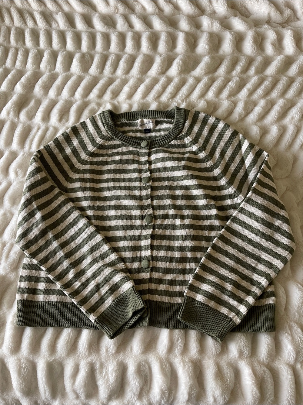 Universal Thread Striped Olive and Cream Button-Front Women’s Sweater